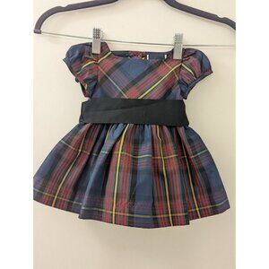 Ralph Lauren Plaid Girls Dress With Black Bow Sash & Back Buttons